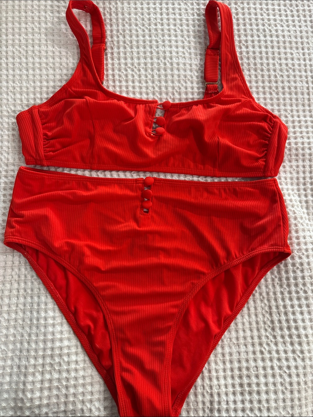 Xhilaration Red Ribbed Two-Piece High-Waist Bikini